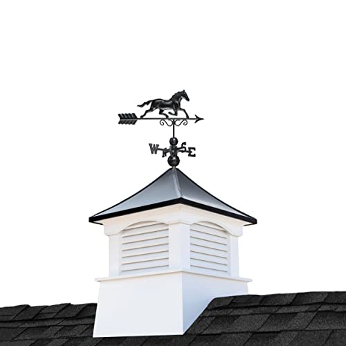 Good Directions 30" Square Coventry Vinyl Cupola with Black Aluminum Roof and Weathervane Vinyl/Black