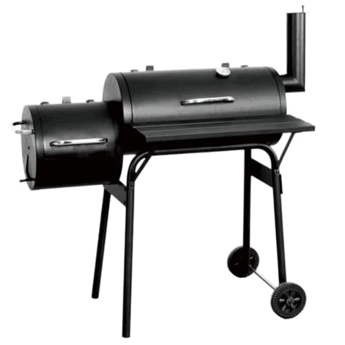 Twin Barrel Outdoor Cart BBQ Grill, Charcoal Smoker Grill with Wheels for Backyard Party 5+ People