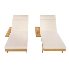 Christopher Knight Home Acacia Wood Chaise Lounge Chair Set of 2, Double/Single Outdoor Sunbathing Pool Lounger with 4'' Four-Folds Cushion, Patio Wooden Adjustable Backrest Lounge Sofa, Teak+Cream