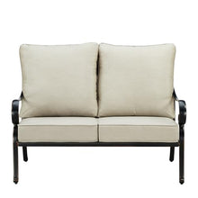 Oakland Living Black Aluminum Patio Deep Seating Outdoor Two Seater Loveseat with Light Grey Cushions
