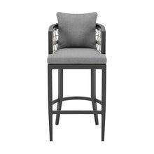 Benzara Hosa 30 Inch Outdoor Patio Barstool Chair Gray Aluminum Woven Rope Grey