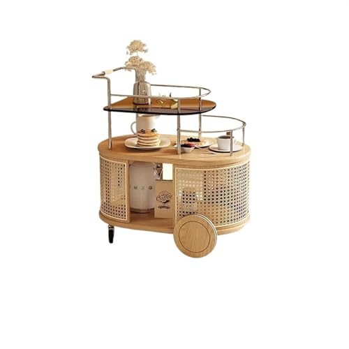 DINBOZ26X Living Room Table Simple Household Corner Several, Living Room Glass Creative Side Several, Small Apartment Movable Trolley Dining Car Outdoor Side Table(Beige)