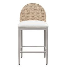 Armen Living Kobalt 3-Piece Outdoor Bar Set with Sintered Stone Bar Table and Rattan Back Counter Height Stools