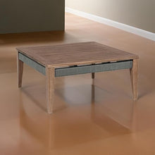 Benzara Kimi 36 Inch Outdoor Coffee Table, Brown Eucalyptus Wood, Woven Rope Apron