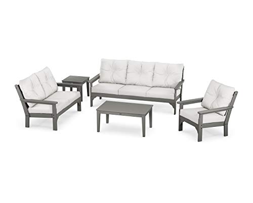 POLYWOOD® Vineyard 5 Piece Deep Seating Set in Slate Grey/Natural Linen