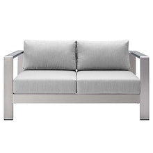 Lounge Loveseat Sofa, Fabric, Aluminum, Silver Grey Gray, Modern, Outdoor Patio Cafe