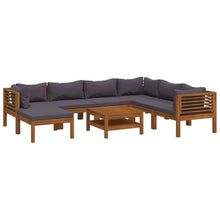Jkghdrt 6-Piece Modular Acacia Wood Lounge Set with Removable Dark Grey Cushion Covers for Outdoor Relaxation and Flexible Seating Arrangements