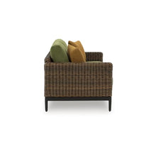 Signature Design by Ashley Horizon Hall Vintage Outdoor Loveseat with Cushion and Pillows Green & Dark Brown