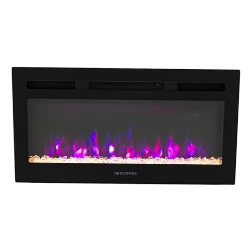 Greystone - 31" Black Glass Face W/Crystal Log Set Fireplace W/4 Colors