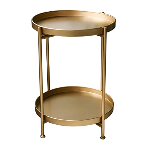 NRFJFOP Side Table Wrought Iron Double-Layer Small Coffee Round Living Room Mini Sofa