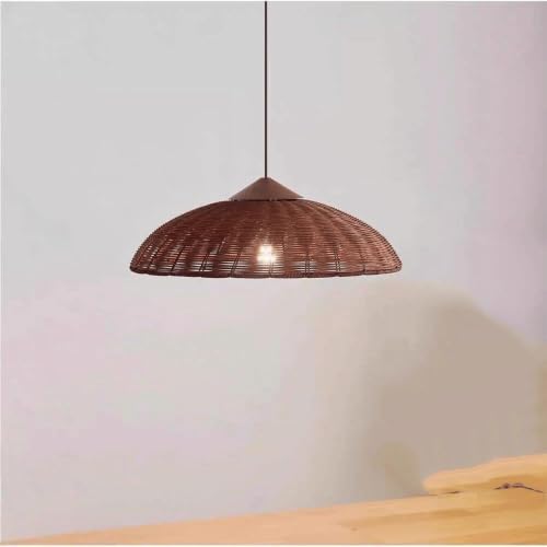 zhongheng Boho Rattan Chandelier 19.7 inch, Farmhouse Pendant Light with Hand Woven Shade, Adjustable Hanging for Dining Room Kitchen Island Bedroom Living