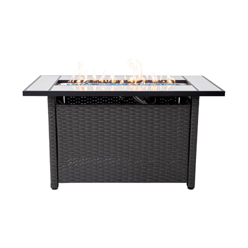 Tirana Propane Fire Pit Table 45" Outdoor Firepit 50,000 BTU Firepits for Outside with Lava Rocks and Removable Lid Metal Fire Pit Outdoor Fireplace Propane Fire Pits for Outside CSA Certified