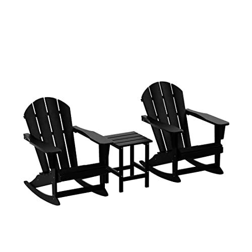 WestinTrends Malibu 3-Piece Set Outdoor/Patio Poly Adirondack Rocking Chairs with a Side Table (2 Seater), Black