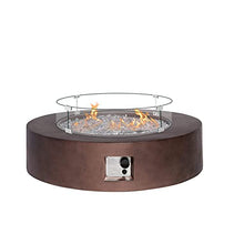 HOMPUS Propane Patio Fire Pit Table with Wind Guard, Fire Glass and Rain Cover for Outdoor Leisure Party, 50,000 BTU 42-inch Round Bronze Concrete Fire Table