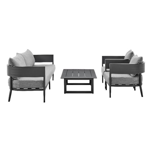 Armen Living Menorca Aluminum Outdoor Sofa in Dark Gray