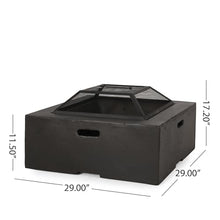 FammyLoft 29" Outdoor Fire Pit, Wood Burning Fire Pit for Patio with Spark Screen, Fire Poker, MGO Square Firepits for Outside, Camping, Backyard, Garden, Bonfire Party, Dark Gray