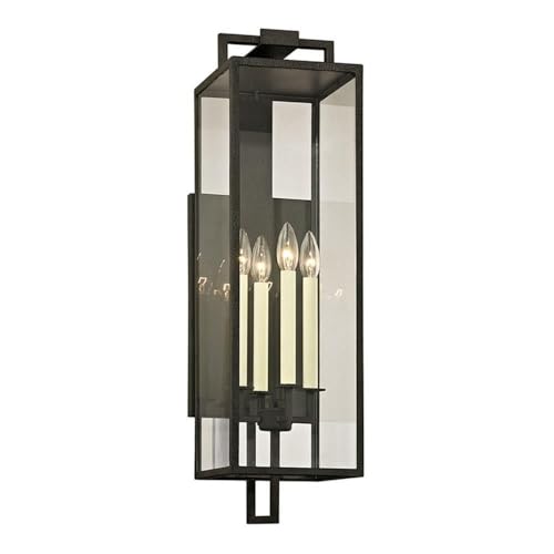 Troy Lighting Beckham 4-Light Wall Sconce | Forged Iron Finish | Made of Hand-Worked Iron | Wet-Rated for Outdoor Use | 8" W x 28.5" H Profile | B6383-FOR
