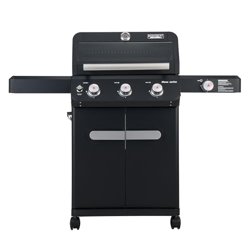 Monument Grills Mesa Series, 3+1 Outdoor Barbecue Stainless Steel Propane Gas Grill, 3 Burners & 1 Side Burner 48,000 BTU Patio Garden Grill with Knob Controls, Mesa325, Black