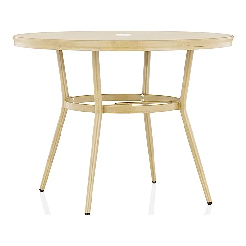 24/7 Shop at Home Cato Modern Aluminum 40 in. Outdoor Round Bistro Table with Umbrella Hole for Outdoor Kitchen, Patio, Pool Area, Natural Brown