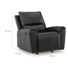 Larry Rocker Recliner Chair with Pillow Top Arms, Black Top Grain Leather