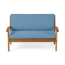 Benzara Outdoor Loveseat and Coffee Table Set Teak Brown and Blue