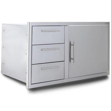 Blaze 39-Inch Stainless Steel Access Door & Triple Drawer Combo | Commercial-Grade 304 Stainless Steel | Soft-Close Hinges | Ambient Drawer Lighting | Curved Handles | BLZ-DDC-R-39-LTSC