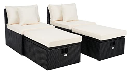 SAFAVIEH Outdoor Pramla Wicker Chaise Lounge, Black/Beige PAT7515A