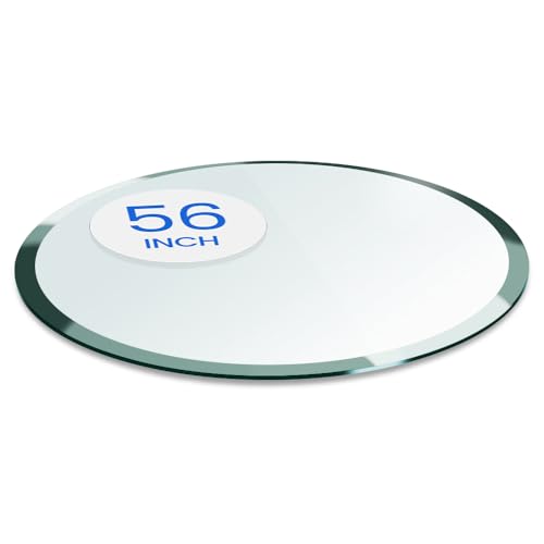 Dulles Glass 56 inch Round Glass Table Top - Tempered - 3/8" Thick Glass Surface, Safe Beveled Edge, Multipurpose for Dining Table, Patio, Coffee and End Table