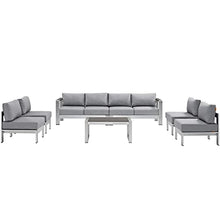 Modway Shore 7-Piece Aluminum Outdoor Patio Sectional Sofa Set in Silver Gray