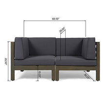 Great Deal Furniture Outdoor Sectional Loveseat Set 2-Seater Acacia Wood Water-Resistant Cushions Gray Finish + Dark Gray