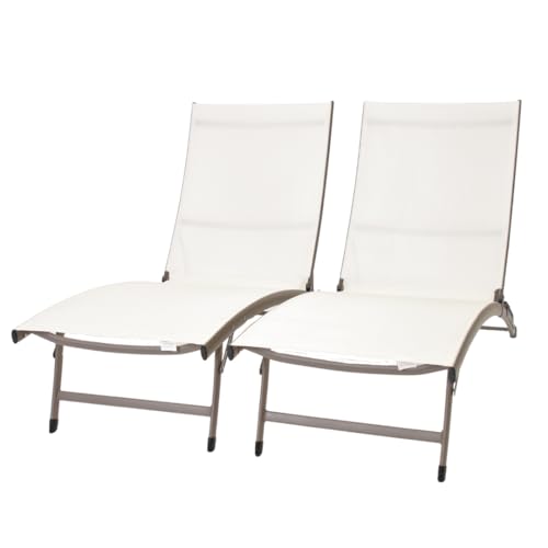 Vivere Clearwater 6 Position Aluminum Stackable Lounger Set with Wheels, Made with Premium Durable Outdoor Fabric - 265 Lb Capacity (Pearl)