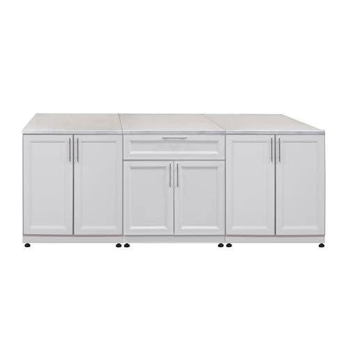 Blue Sky Outdoor Living White Shaker 3-Piece Outdoor Kitchen Combo Set 10 – Weatherproof Modular Storage Cabinets