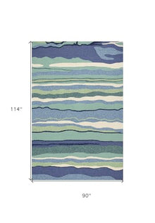 HomeRoots 8' x 10' Blue Green Abstract Waves Indoor Outdoor Area Rug