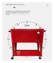 80QT Rolling Cooler Cart with Wheels Heavy Duty Portable Ice Chest for Drinks Outdoor Patio Party Cart with Bottle Opener and Shelf