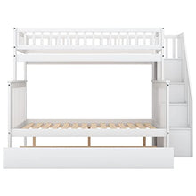 BOVZA Twin Over Full Bunk Bed with Trundle and Storage Stairs White