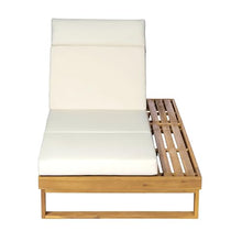 Merax 2 Piece Teak Finish Acacia Wood Chaise Lounge with 4-Inch Beige 4-Fold Cushion Set, Adjustable Outdoor Patio Lounger with Flat Side Surface, for Poolside