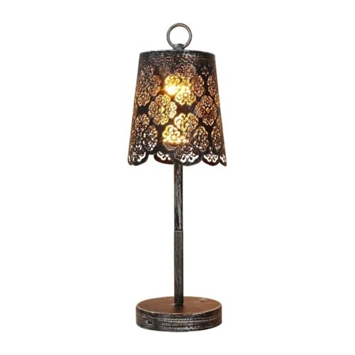 WOAITIANTIAN Desk Lamps Rechargeable Vintage Iron Openwork Table Lamp for Indoor & Outdoor Ambient Lighting
