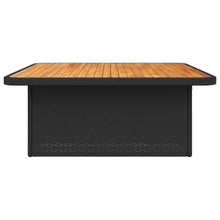 LKJVFCPW Adjustable PE Rattan Garden Table, Square Outdoor Dining Coffee Table with Solid Acacia Wood Top, Weather-Resistant Patio Furniture for Backyard, Balcony, 4 Person Seating