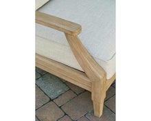 BOWERY HILL Outdoor Arm Chair, Beige Finish, Eucalyptus Wood Frame, All-Weather Nuvella Fabric Cushions, Slatted Design, 32" H x 30.5" W x 35.5" D, Durable Patio Seating for Relaxation