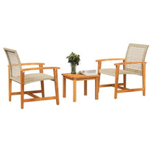 JIQHOHX 3 Piece Bistro Set Beige Poly and Acacia Wood, Garden Table and Chairs, Garden Chairs Set, Patio Set, Outdoor Table and Chairs, Garden Table