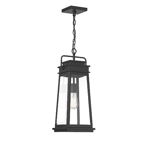 Savoy House 5-816-BK Boone Mission Traditional Clear Beveled Glass Outdoor Hanging Lantern, 1-Light 60 Watt, 22" H x 8" W, Matte Black