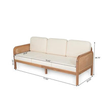 Christopher Knight Home Jidah Acacia Wood Outdoor 3 Seater Sofa with PE Wicker Armrest, Solid Wood Patio Sofa with Removable Cushion, Comfy Lounge Sofa for Patio Furniture Set, Light Teak+Beige