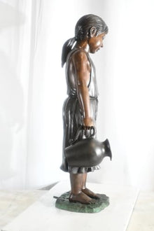 NIFAO Large Bronze Girl Fountain with Water Jug Garden Statue 17"x12"x39"H