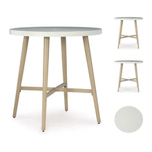 Signature Design by Ashley Seton Creek Outdoor Bar Table, 40 Inch Round Patio Bar Height Table with Umbrella Hole, Aluminum Frame, Stone Look Tabletop, for Outdoor Dining, Seats 4, Beige