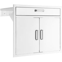Mont Alpi Signature 30"W x 23"H Commercial Grade 304 Stainless Steel Outdoor Kitchen Island BBQ Grill Magnetic Double Access Doors & Single Drawer Combo + Traditional & Contemporary Style Handle Sets