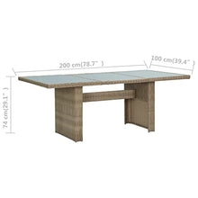 AMBERARD Dining Table Brown and Transparent,Contemporary 78.7inch Poly Rattan Glass Top Table with Sturdy Metal Frame for Outdoor Patio Dining Patio Tables