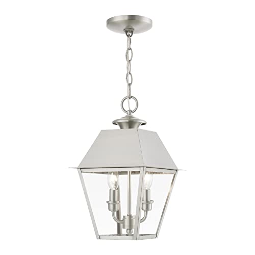 Livex Lighting Wentworth - 2 Light Medium Outdoor Pendant in Classic Style-15 Inches Tall and 9 Inches Wide-Brushed Nickel Finish