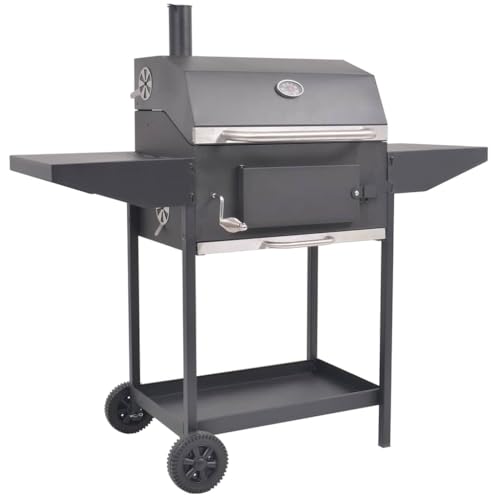 Charcoal BBQ Smoker Grill with Offset Firebox and Bottom Shelf, Heavy Duty Outdoor Barbecue Smoker for Backyard Parties, 50-inch