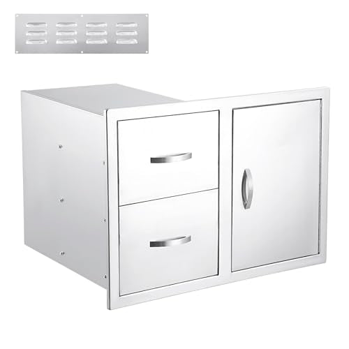 Amenitlif Stainless Steel Drawers for Outdoor Kitchens, Enclosed Built-in Drawer, BBQ Access Door Drawers, Perfect for BBQ Grill Station Outdoor Kitchen Storage Cabinet(28''W x 20''H x 20''D)