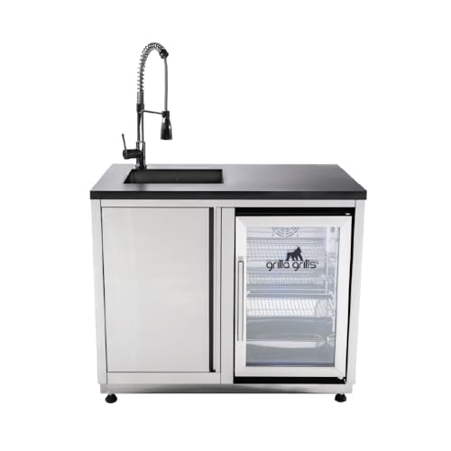 GRILLA Outdoor Kitchen Sink and Refrigerator Combo with Flexible Faucet, Beverage Cooler, For Outdoor Cooking and Grilling